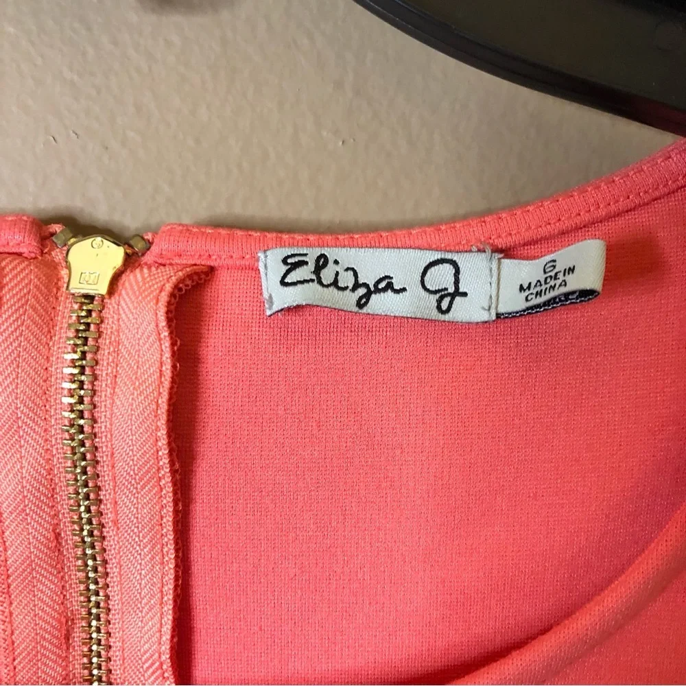 Eliza J Pleated Stripe‎ Short Sleeve Dress Coral Pink 6 - Picture 3 of 8